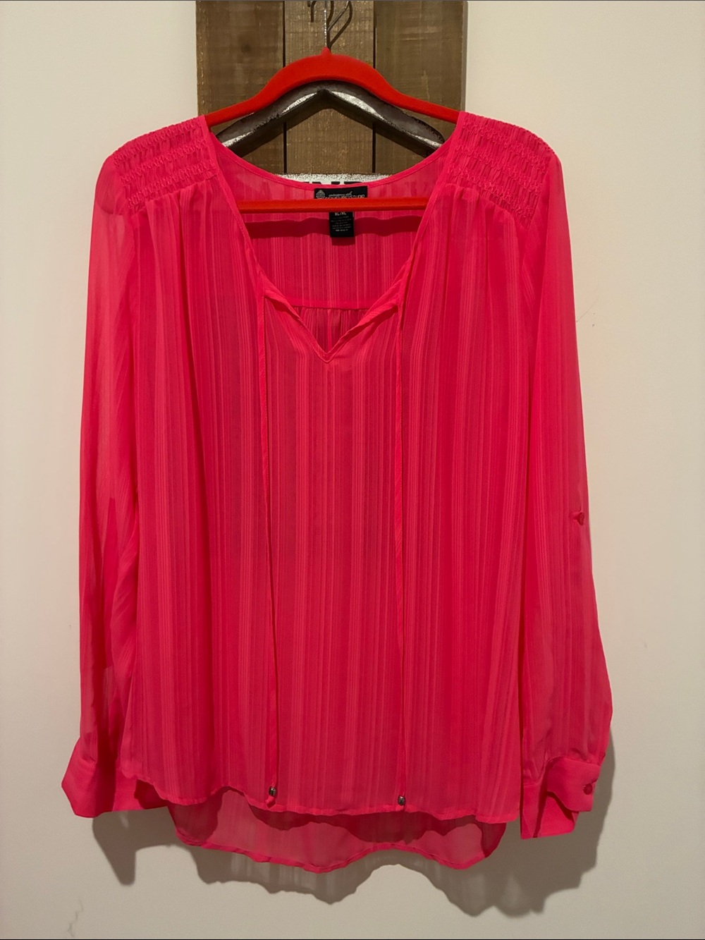 Signature Studio Bright Hot Pink V-Neck Long Sleeve Blouse